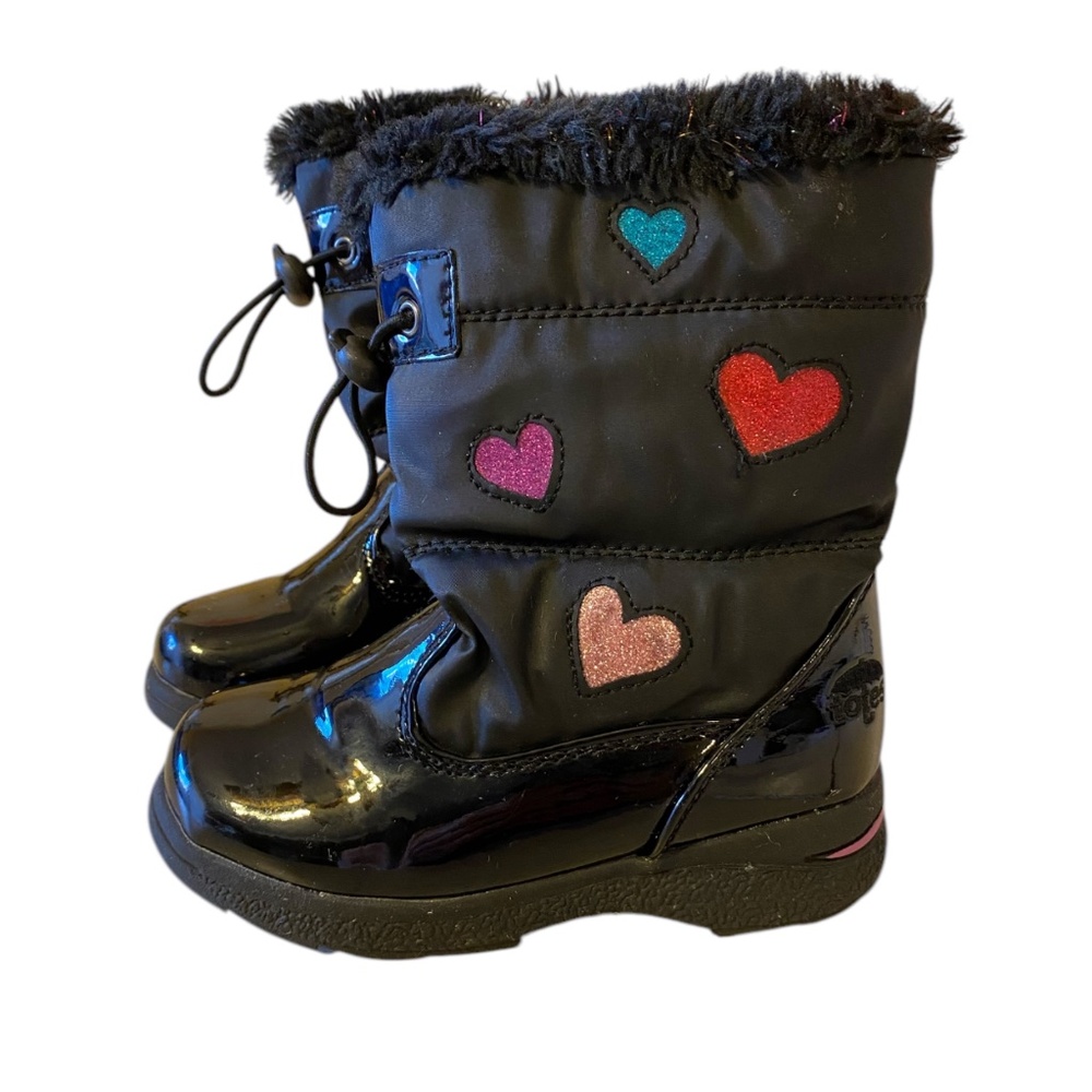 Totes Toddler Girls Ellie Winter Boots Black with Hearts Size 9M